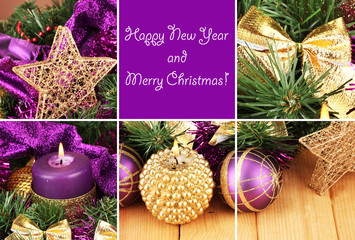 Christmas composition  with candles and decorations in purple