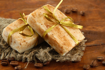 Natural handmade soap, on wooden background