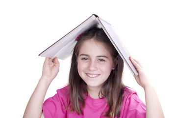 girl with an open book over her head