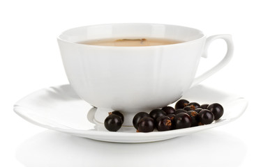 Cup of berry tea isolated on white