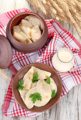 Tasty dumplings with fried onion