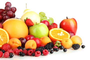Naklejka na ściany i meble Fresh fruits and berries isolated on white