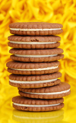 Fototapeta na wymiar Chocolate cookies with creamy layer