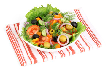 Fresh salad in plate isolated on white