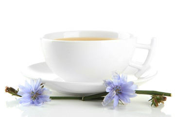 Fototapeta na wymiar Cup of tea with chicory, isolated on white