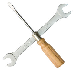 tools crossed on pure white background