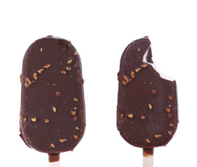 Bitten and safe chocolate-coated ice cream.