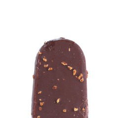 Top chocolate-coated blocks of ice cream on stick.