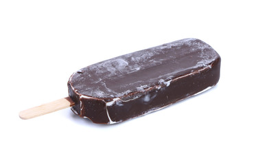 One chocolate vanilla ice cream on stick.