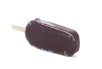 One chocolate vanilla ice cream on stick.