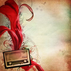 Vintage music background with old radio