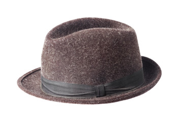 brown male felt hat isolated on white background