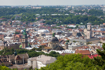 Fototapeta premium Top view of the Lvov city from height