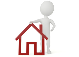 3d humanoid character with a red hosue symbol