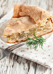 Homemade cake with cabbage and eggs