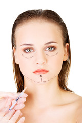 Cosmetic botox injection in the female face