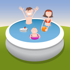 Family in pool