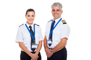 commercial airline captain and first officer on white background