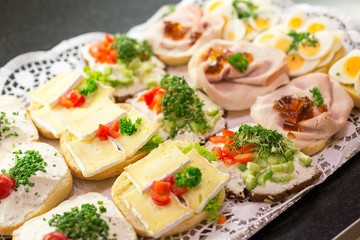 Fototapeta na wymiar Sandwiches with cold cuts on a tray