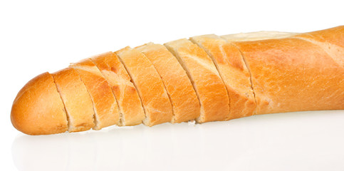 delicious sliced baguette isolated on white