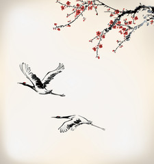 ink winter sweet and crane