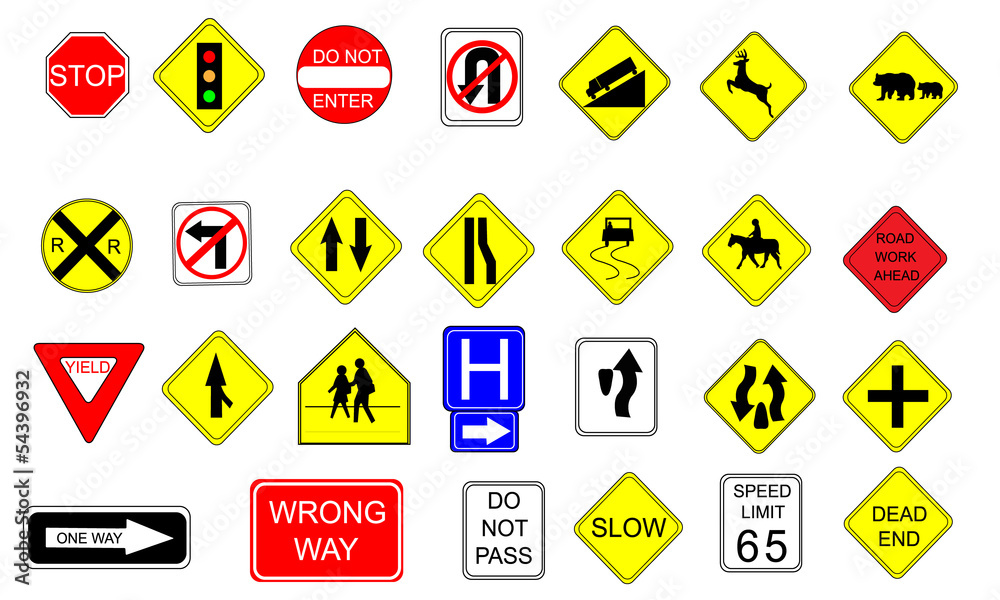 Wall mural collection of traffic signs