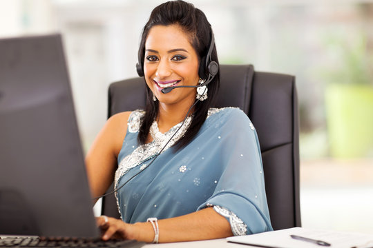 Beautiful Indian Business Customer Service Operator