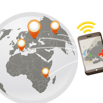 Global wireless phone connection illustration