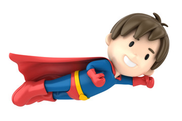3d render of a superhero boy flying