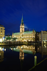 Fototapeta na wymiar Night view of the City hall of Hamburg