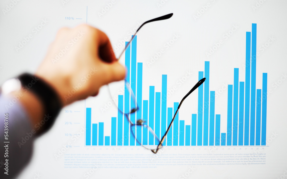 Aufkleber Image of hand pointing on a graph data