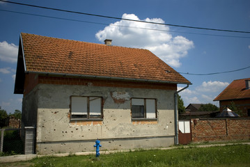 House with bullet tracks, Laslovo, Croatia