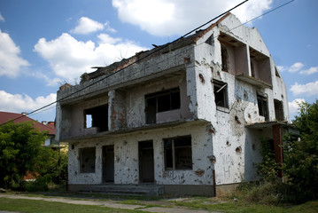 House with bullet tracks, Laslovo, Croatia