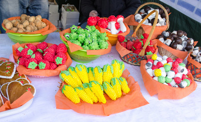 mushroom corn strawberry shape sweets market