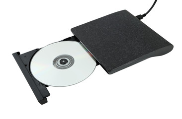 Portable Cd/Dvd external drive on white background