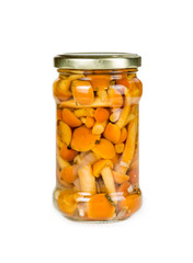 Marinated mushrooms in the glass jar