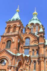 Fototapeta na wymiar Uspenski Orthodox cathedral, famous landmark in Helsinki