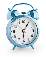 Alarm clock showing six hours with clipping path with no shadows