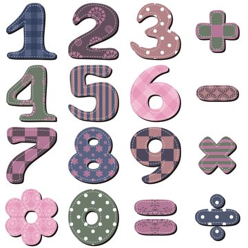 scrapbook numbers and signs on white background