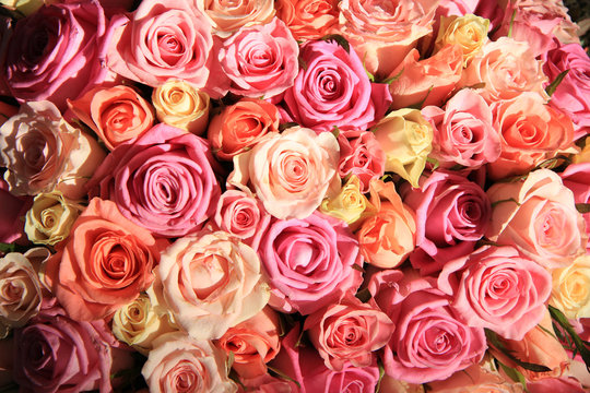 Roses in different shades of pink, wedding arrangement