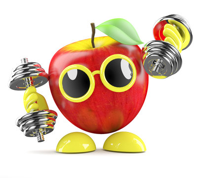 3d Apple lifting weights