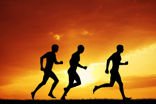 men running at sunset