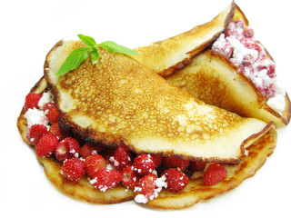 sweet pancakes with wild strawberry fruit jelly