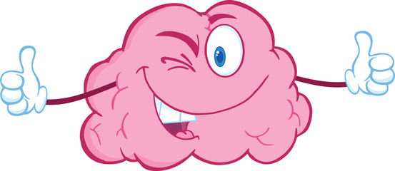 Winking Brain Character Giving A Thumb Up