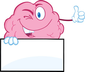 Winking Brain Character Holding A Thumb Up Over Sign