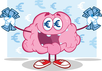 Euro Money Loving Brain Cartoon Character