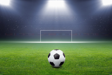 Fototapeta na wymiar Soccer ball, goal, spotlight