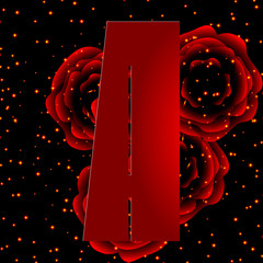 Alphabet on a background of red roses Letter A