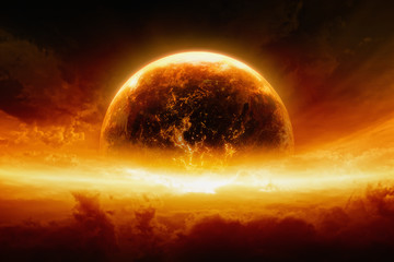 Burning and exploding planet Earth