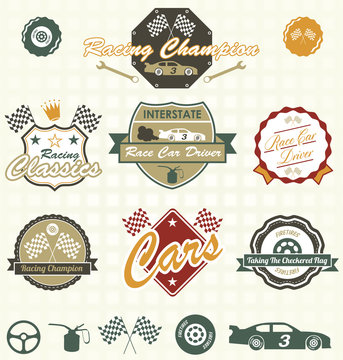 Vector Set: Retro Car Racing Labels and Icons